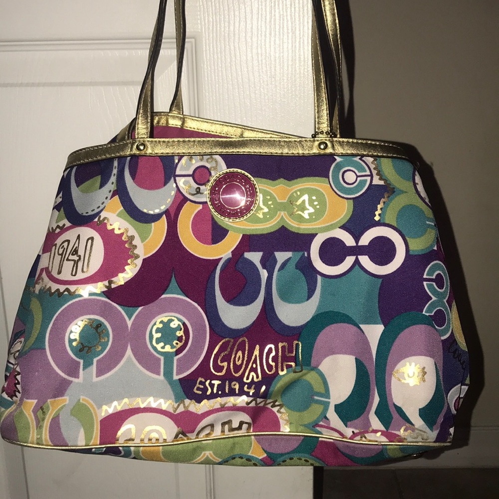 Poppy multi colored coach tote with wallet